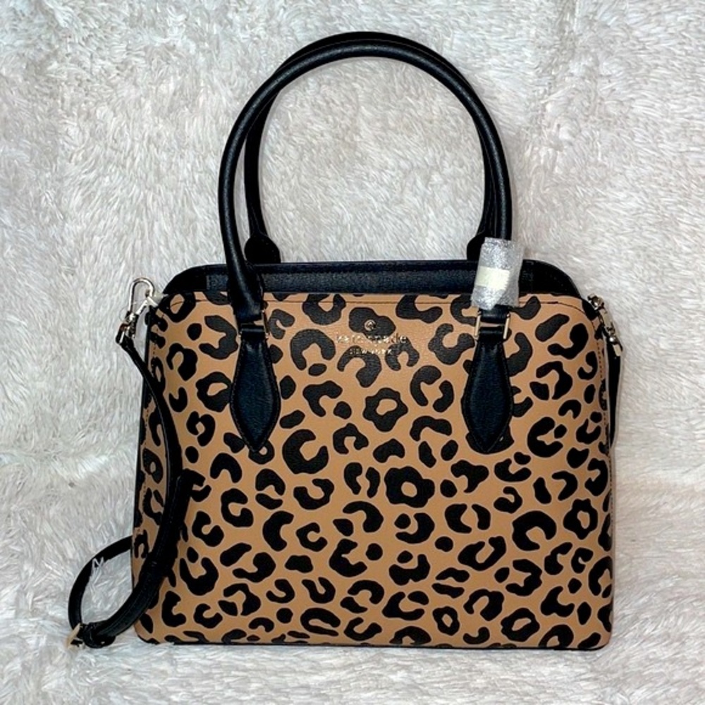 New Kate Spade New York Darcy Leopard Cheetah Large Satchel Shoulder Bag Purse - Picture 1 of 17